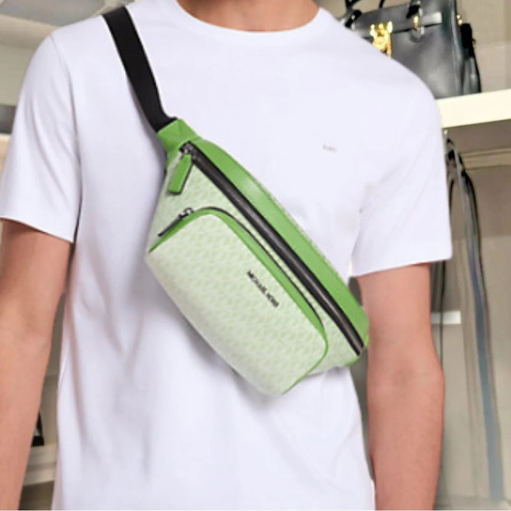 Michael Kors Cooper Men Small Ombré MK Logo Sling Pack Utility Belt Bag green